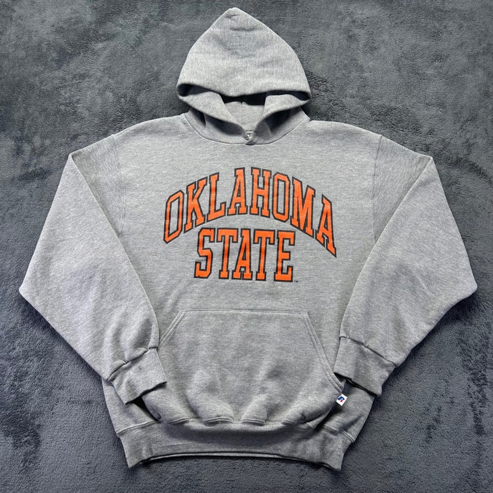 Vintage Russell Athletic Oklahoma State Hoodie Mens Medium Gray Cowboys Pullover